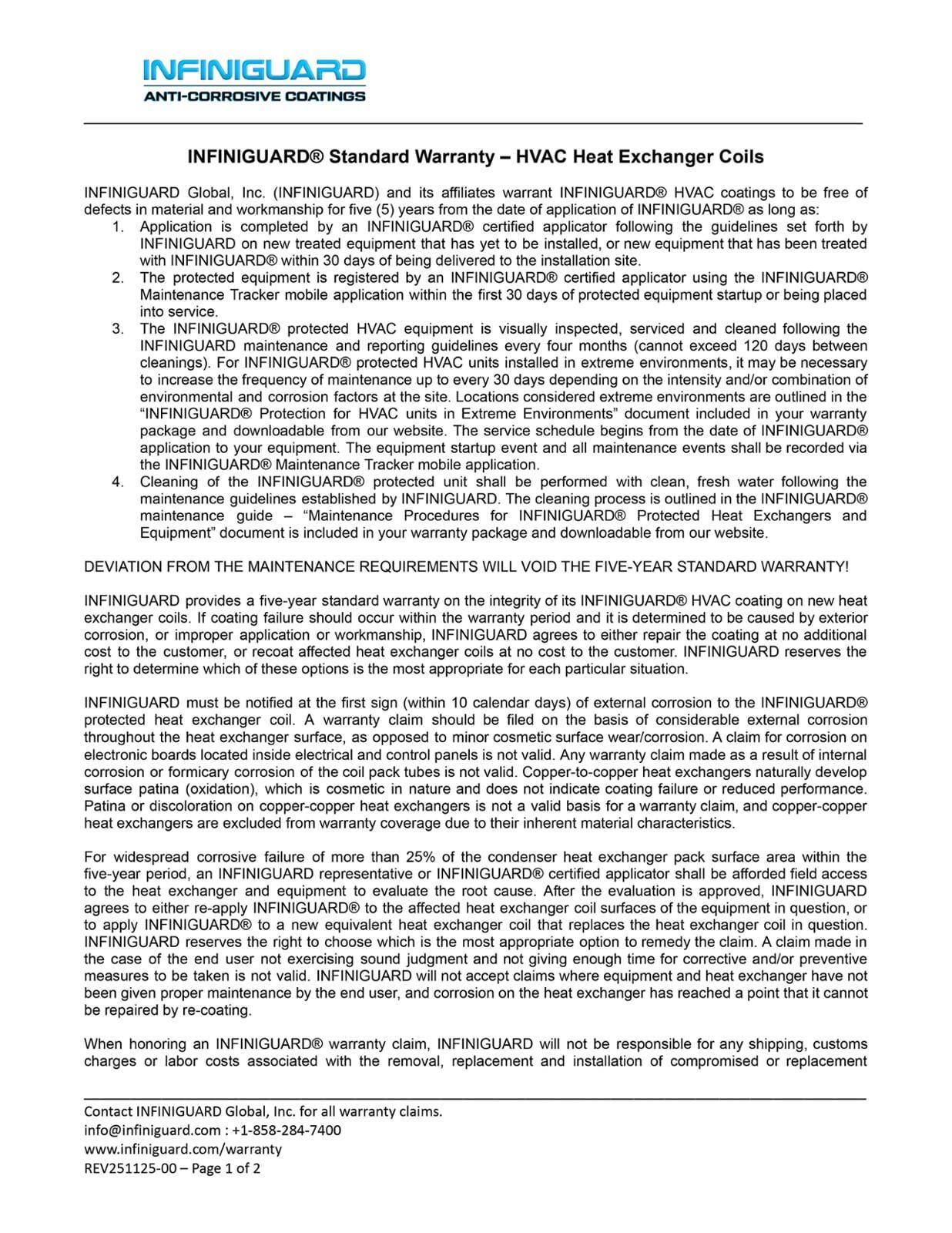 Infiniguard  2026 Warranty for HVAC Equipment