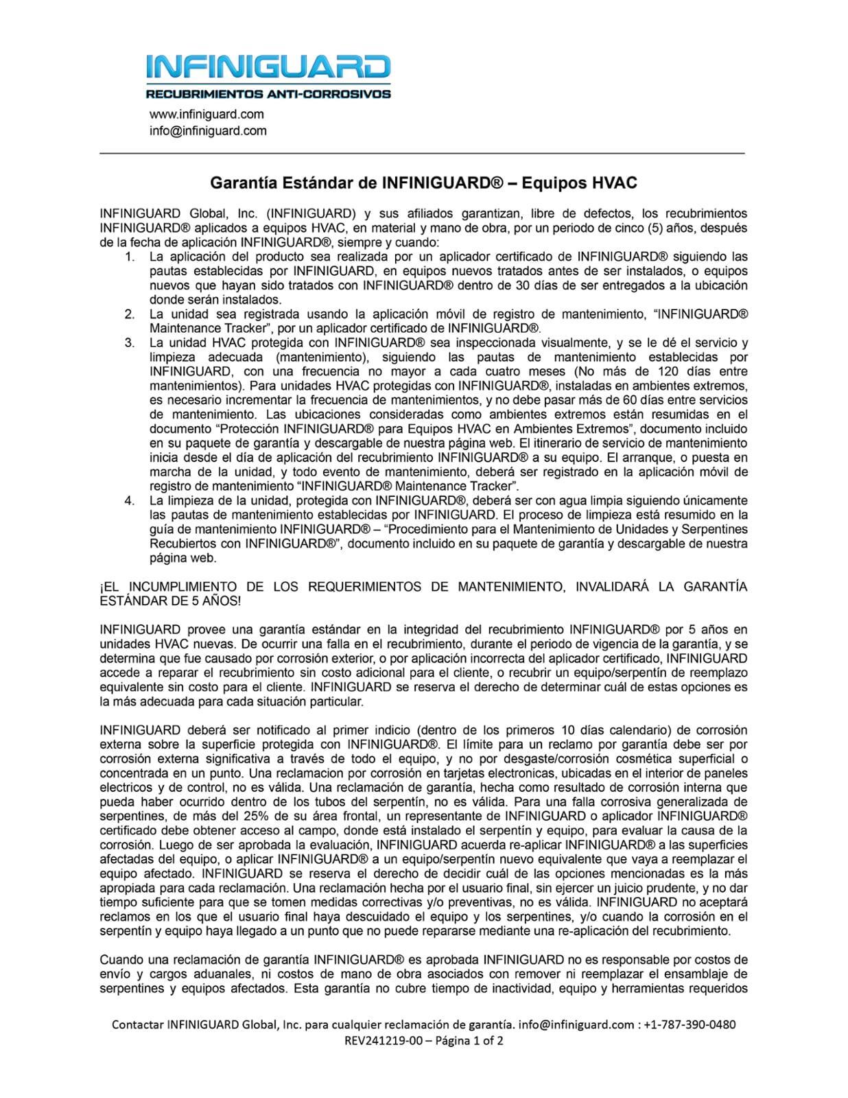 Infiniguard Warranty for HVAC Equipment